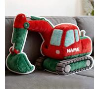 LCMAIT Cuscino Personalizzato a Forma di Escavatore Cuscino Personalizzato con Nome Regali Commemorativi per Feste di Compleanno e Natale per Bambini e Bambine Decorativo per Divano(Escavatore)