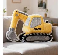 LCMAIT Cuscino Personalizzato a Forma di Escavatore Cuscino Personalizzato con Nome Regali Commemorativi per Feste di compleanno e Natale per Bambini e Bambine Decorativo per Divano(Escavatore)