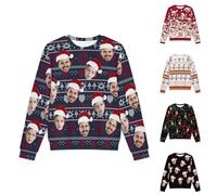 LCMAIT Maglione Natalizio Personalizzato con Faccia Divertente Felpa Natalizia Regalo per Uomini e Donne S-6XL