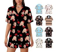 LCMAIT Pijama a maniche corte a collare a V personalizzato, foto/testo/modelli personalizzati, set di pigiama universale per uomini e donne