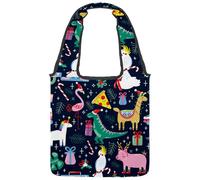 lcndlsoe Borsa tote in tela, borsa a tracolla da donna con fiocco di neve blu natalizio fenicottero per lavoro, shopping, palestra, Multicolore 11, 14.1x14.9in/36x38cm