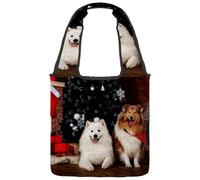 lcndlsoe Borsa tote in tela, borsa a tracolla da donna con fiocco di neve blu natalizio fenicottero per lavoro, shopping, palestra, Multicolore 3, 14.1x14.9in/36x38cm