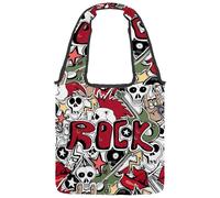 lcndlsoe Borsa tote in tela, borsa a tracolla da donna Crazy Rock Skulls Pins Chitarre Rock Labbra modello borsa a tracolla per lavoro shopping palestra, Multicolore 1., 14.1x14.9in/36x38cm