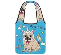 lcndlsoe Borsa tote in tela, con divertente carlino e scritta "Be a Unicorn", borsa a tracolla da donna, per lavoro, shopping, palestra, Multicolore 1., 14.1x14.9in/36x38cm