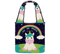 lcndlsoe Borsa tote in tela, con divertente carlino e scritta "Be a Unicorn", borsa a tracolla da donna, per lavoro, shopping, palestra, Multicolore 9, 14.1x14.9in/36x38cm
