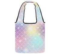 lcndlsoe Borsa tote in tela, motivo a squame di pesce e unicorno brillante, colore magico, motivo sirena, borsa a tracolla da donna per lavoro, shopping, palestra, Multicolore 1., 14.1x14.9in/36x38cm