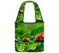 lcndlsoe Borsa tote in tela, motivo: coccinelle con ombrello verde, borsa a tracolla da donna, per lavoro, shopping, palestra, Multicolore 1., 14.1x14.9in/36x38cm