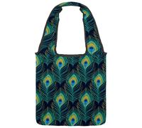 lcndlsoe Borsa tote in tela, motivo piuma di pavone verde, borsa a tracolla da donna per lavoro, shopping, palestra, Multicolore 1., 14.1x14.9in/36x38cm