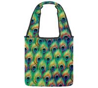 lcndlsoe Borsa tote in tela, motivo piuma di pavone verde, borsa a tracolla da donna per lavoro, shopping, palestra, Multicolore 10., 14.1x14.9in/36x38cm