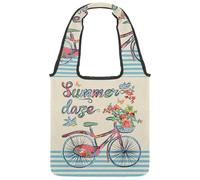 lcndlsoe Borsa tote in tela, vintage Let's Go for a Ride bicicletta floreale borsa a tracolla da donna per lavoro shopping palestra, Multicolore 3, 14.1x14.9in/36x38cm