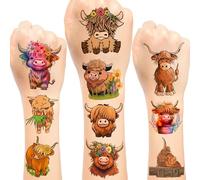 Lcnjscgo Highland Cow Tatuaggi temporanei Highland Bestiame Fattoria Animali Festa di compleanno Bomboniere Decorazioni per bambini Regali per bambini Ricompense scolastiche in classe