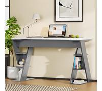 Lcoho 120 x 50 x 74 cm, scrivania semplice, scrivania con supporto a forma di X, scaffale a sei posizioni, design coordinato in grigio e bianco, elegante e resistente, grigio + bianco