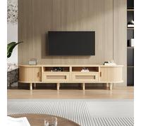Lcoho 170 x 40 x 40 cm, supporto ovale per TV e TV con 2 cassetti in rattan, 2 ante scorrevoli, tavola bassa e tavolo per TV fino a 70 pollici, tavola TV e cassettiera TV, noce