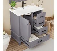 Lcoho 76 x 46 x 83,5 cm, mobile da bagno con lavandino, lavabo, laccato, scaffale per porta, tre cassetti silenziosi, lavabo in ceramica integrato (grigio)