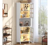 Lcoho Armadio angolare bianco con strato di vernice e illuminazione a LED - Comò angolare multifunzionale per soggiorno, libreria, bagno, camera da letto, sala da pranzo, pannello MDF con superficie