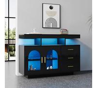 Lcoho Credenza a LED per buffet, 120 cm, grande armadietto da caffè, cassettiera, credenza soggiorno, armadietto da cucina lucido con luci a 16 colori per la sala da pranzo (nero)