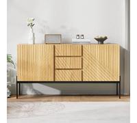 Lcoho Credenza con 2 ante e 3 cassetti, gambe in metallo, mobile TV, buffet, comò con design a linee, dimensioni: altezza 75 cm, larghezza 140 cm, profondità 40 cm