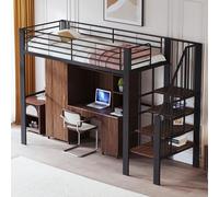 Lcoho Letto a soppalco 90 x 200 cm, struttura in metallo stabile con ampio spazio sotto il letto e le scale, ideale per bambini e adulti per la massima efficienza di spazio