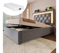 Lcoho Letto imbottito 90 x 200 cm, in velluto, letto singolo con nastro diamantato a LED nella testiera, stazione di ricarica USB e tipo C, cassetta idraulica con vano portaoggetti, moderno letto per
