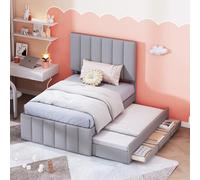 Lcoho Letto imbottito con letto pieghevole e cassetti, imbottitura in lino delicato sulla pelle, letto singolo piatto, letto per bambini, letto per gli ospiti (grigio, 90 x 200 cm)