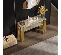 Lcoho Mid-Century - Tavolino moderno per soggiorno, con gambe dorate, in MDF, portata fino a 40 kg, 128 x 44 x 80 cm (bianco)