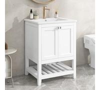 Lcoho Mobile da bagno singolo con base 60 cm con lavabo in ceramica (bianco)