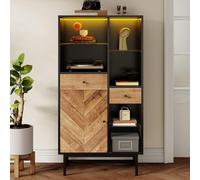 Lcoho Mobile TV da 150 cm, design a contrasto in legno nero con spazio di archiviazione versatile, con armadi, scomparti orizzontali e verticali, design moderno e minimalista (150,5 x 80 x 40 cm)