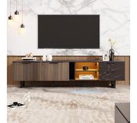Lcoho Mobile TV da 200 cm con effetto marmo nero, porte in legno scuro, illuminazione a LED regolabile, due ante e due cassetti, adatto per robot aspirapolvere