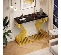 Lcoho Moderno tavolino da caffè nero lucido, piccolo tavolino per soggiorno, console, base dorata, può essere installato in due modi, 100 x 30 x 80 cm