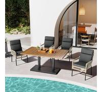 Lcoho Set da tavolo da 5 pezzi con sedie per 4 persone ciascuna, con un tavolo in legno di acacia massiccio per mangiare in giardino e sulla terrazza da giardino. (nero+naturale)