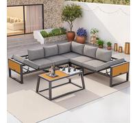 Lcoho Set di divani modulari per esterni con schienale regolabile, braccioli pieghevoli e contenitori per ghiaccio in metallo, spessore 10 cm, per terrazze, balcone, piscina, grigio/beige