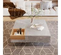 Lcoho Tavolino da salotto con contenitore estraibile, grigio cemento e legno, 72 x 72 x 30 cm (grigio cemento e colore legno)