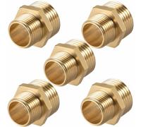 LCOUACEO Adattatore 1/2 a 3/8 pollici, 5 Pezzi Riduzione da 1/2 a 3/8 Doppio Nipplo Filetto Maschio in Ottone, Riduzione per Tubi Dell'acqua