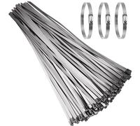 LCOUACEO Fascette in acciaio inox lunghe 500 x 4,6 mm, 100 fascette stringicavo in metallo resistente ai raggi UV, in acciaio rimovibile, per avvolgicavo di scarico, per la cura del giardino