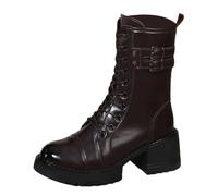 LCpddajlspig Anfibi Donna Platform Stivaletti in Pelle Tinta Unita con Lacci Boots Punta Rotonda Termica Stivali Biker Morbidi per Autunno Invernali Marrone 36