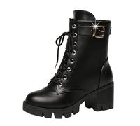 LCpddajlspig Anfibi Donna Platform Stivali Biker Termica Boots Punta Rotonda con Lacci Stivaletti in Pelle Tinta Unita Morbidi per Autunno Invernali Nere 42