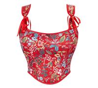 LCpddajlspig Corsetti,Corsetto Donna Elegante Corset Top Pizzo Bustier Steampunk Bustino Curvy Y2k Corsetti Medievale con Lacci e Stampa Floreale Goth per Halloween Carnevale e Cosplay Rosso M
