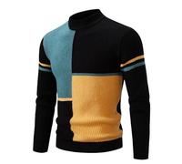 LCpddajlspig Maglione Cotone Uomo,Maglione Uomo Autunno Invernale Pesante Maglioncino Collo Alto Maglioni Slim Fit Termico Pullover Elegante Bicolore Taglie Forti Nere 3XL