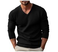 LCpddajlspig Maglione Cotone Uomo,Maglione Uomo Autunno Invernale Scollo A V Maglioncino Slim Fit Maglioni Termico Sottile Pullover Classico Tinta Unita Taglie Forti Nere 3XL
