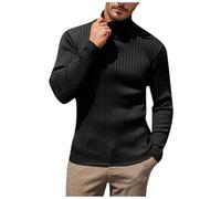 LCpddajlspig Maglione Uomo Zip,Maglione Uomo Autunno Invernale Pesante Maglioncino Trecce in Cotone Pullover Collo Alto Termico Maglioni Tinta Unita Taglie Forti Nere 3XL
