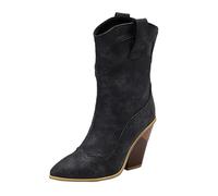 LCpddajlspig Stivali Texani Donna A Punta Camperos in Pelle Boots Cowboy con Franges Stivaletti Tinta Unita Vintage Stivaletto con A Blocco Nere 40