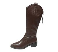 LCpddajlspig Stivali Texani Donna A Punta Camperos Vintage Boots Cowboy con Franges Stivaletti Tinta Unita Stivaletto con A Blocco in Pelle Marrone 41
