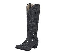 LCpddajlspig Stivali Texani Donna Camperos con Borchie Stivaletto Cowboy Vintage Boots Dettaglio Ricamato A Punta Stivaletti con A Blocco in Pelle Nere 42