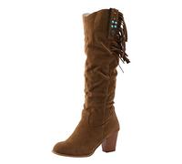 LCpddajlspig Stivali Texani Donna con A Blocco Camperos Stivaletto Cowboy Punta Rotonda Stivaletti in Pelle Scamosciata Vintage Boots Tinta Unita con Franges Marrone 39