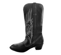 LCpddajlspig Stivali Texani Donna con Franges Camperos Stivaletti Cowboy con A Blocco Boots Vintage Dettaglio Ricamato Stivaletto in Pelle A Punta Nere 41