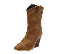 LCpddajlspig Stivali Texani Donna Tinta Unita Camperos A Punta Stivaletti Cowboy Boots in Pelle con A Blocco Stivaletto Vintage con Franges Marrone 41