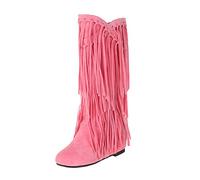 LCpddajlspig Stivali Texani Donna Vintage Camperos con Franges Boots Cowboy con A Blocco Stivaletti in Pelle Scamosciata Alzatacco Interno Stivaletto Tinta Unita A Punta Rosa 41