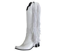 LCpddajlspig Stivali Texani Donna Vintage Camperos con Franges Stivaletti Cowboy Boots con A Blocco in Pelle Stivaletto Tinta Unita A Punta Bianco 42
