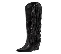 LCpddajlspig Stivali Texani Donna Vintage Camperos con Franges Stivaletti Cowboy Boots con A Blocco in Pelle Stivaletto Tinta Unita A Punta Nere 41