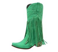 LCpddajlspig Stivali Texani Donna Vintage Camperos Stivaletto Cowboy con Franges Boots in Pelle con A Blocco Stivaletti A Punta Tinta Unita Verde 41